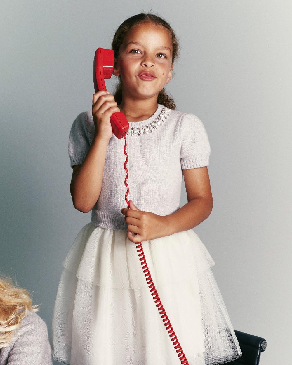 Self Portrait Grey Knit Tulle Dress KIDS