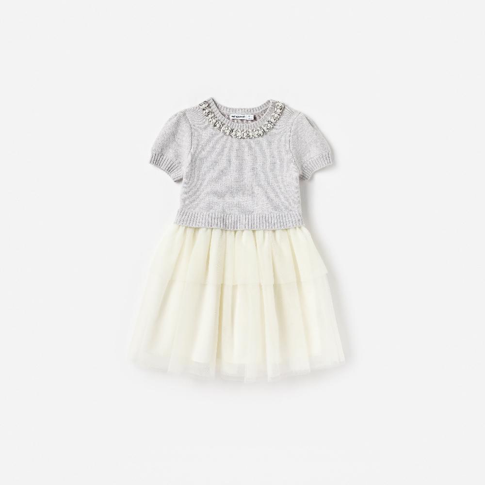 self portrait Grey Knit Tulle Dress KIDS
