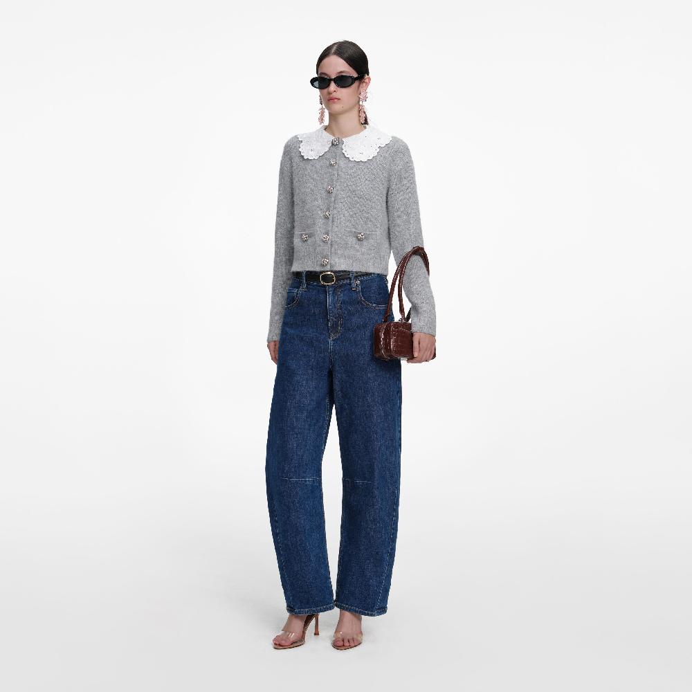 Self Portrait Grey Lace Collar Cardigan CLOTHING