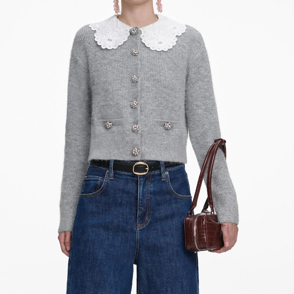 Self Portrait Grey Lace Collar Cardigan CLOTHING