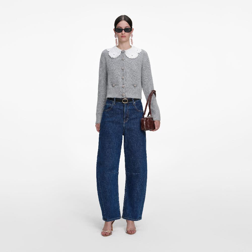 self portrait Grey Lace Collar Cardigan CLOTHING