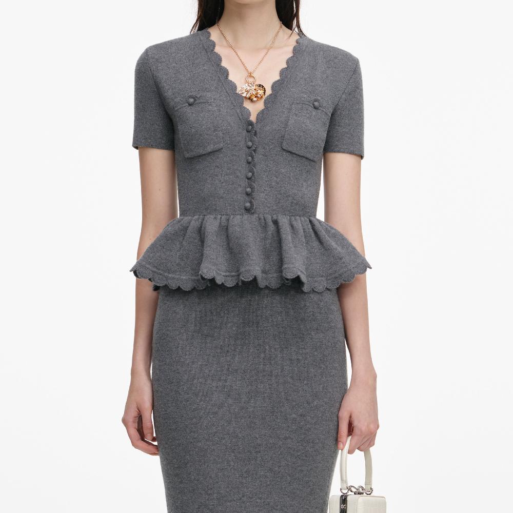 Self Portrait Grey Peplum Knit Midi Dress CLOTHING