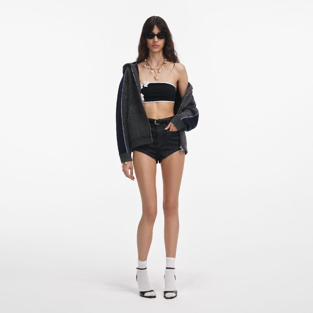 self portrait Grey Ribbed Knit Hoodie CLOTHING