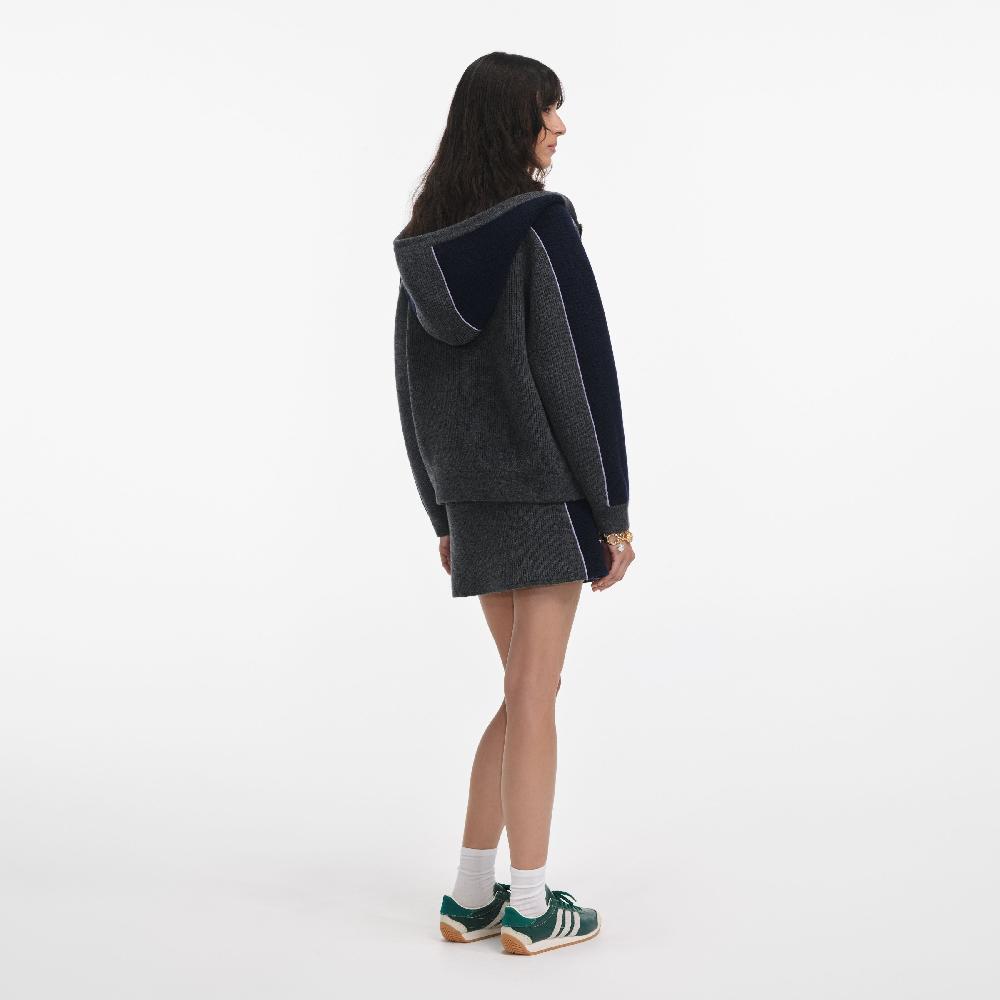 Self Portrait Grey Ribbed Knit Mini Skirt CLOTHING