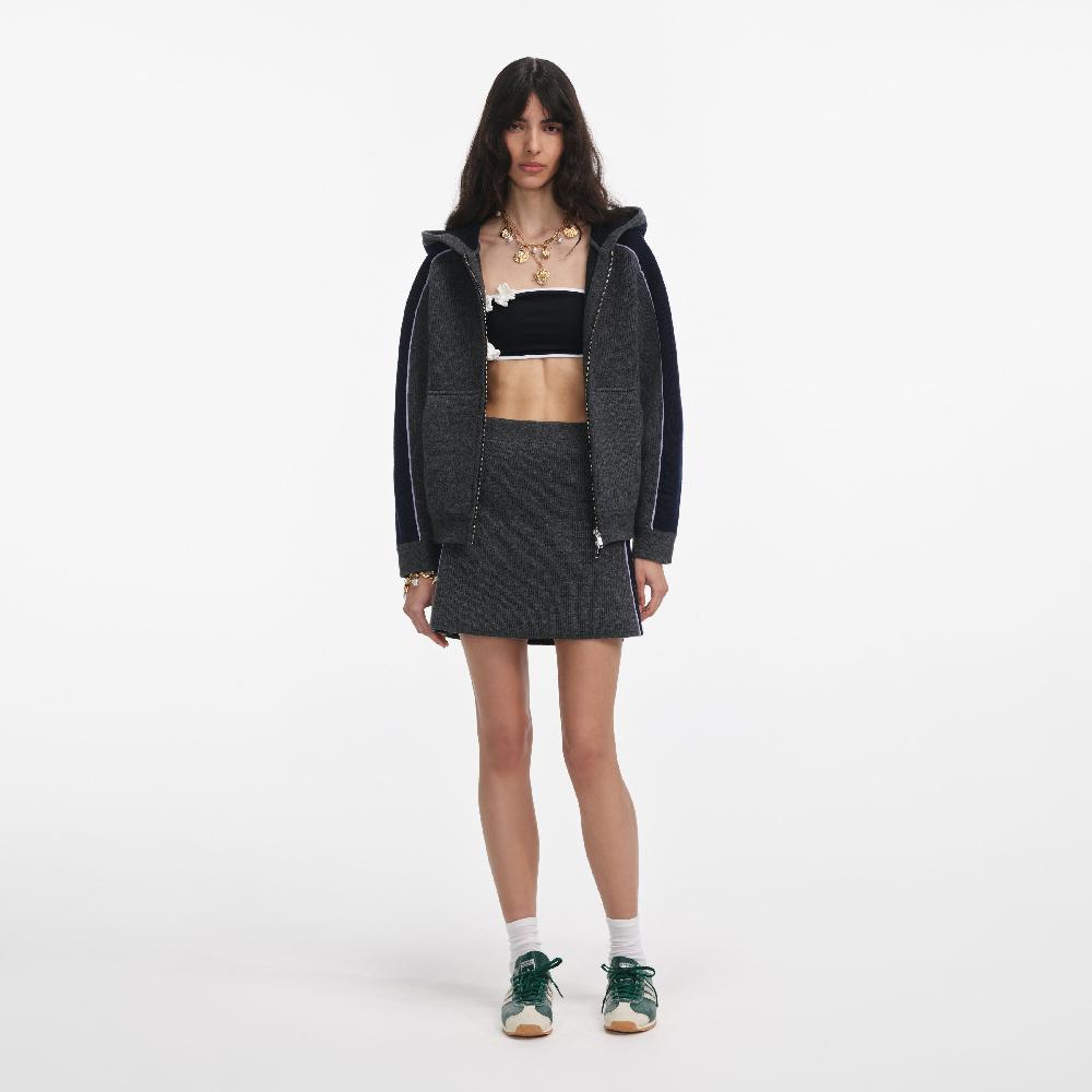 self portrait Grey Ribbed Knit Mini Skirt CLOTHING