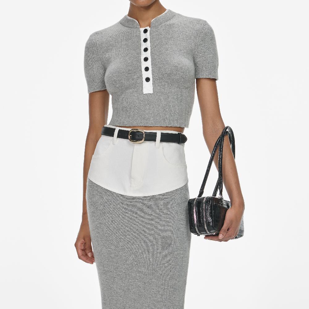 Self Portrait Grey Short Sleeve Knit Top CLOTHING