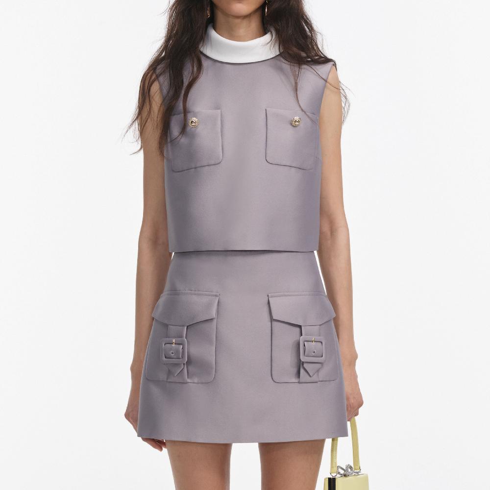 Self Portrait Grey Taffeta Top CLOTHING