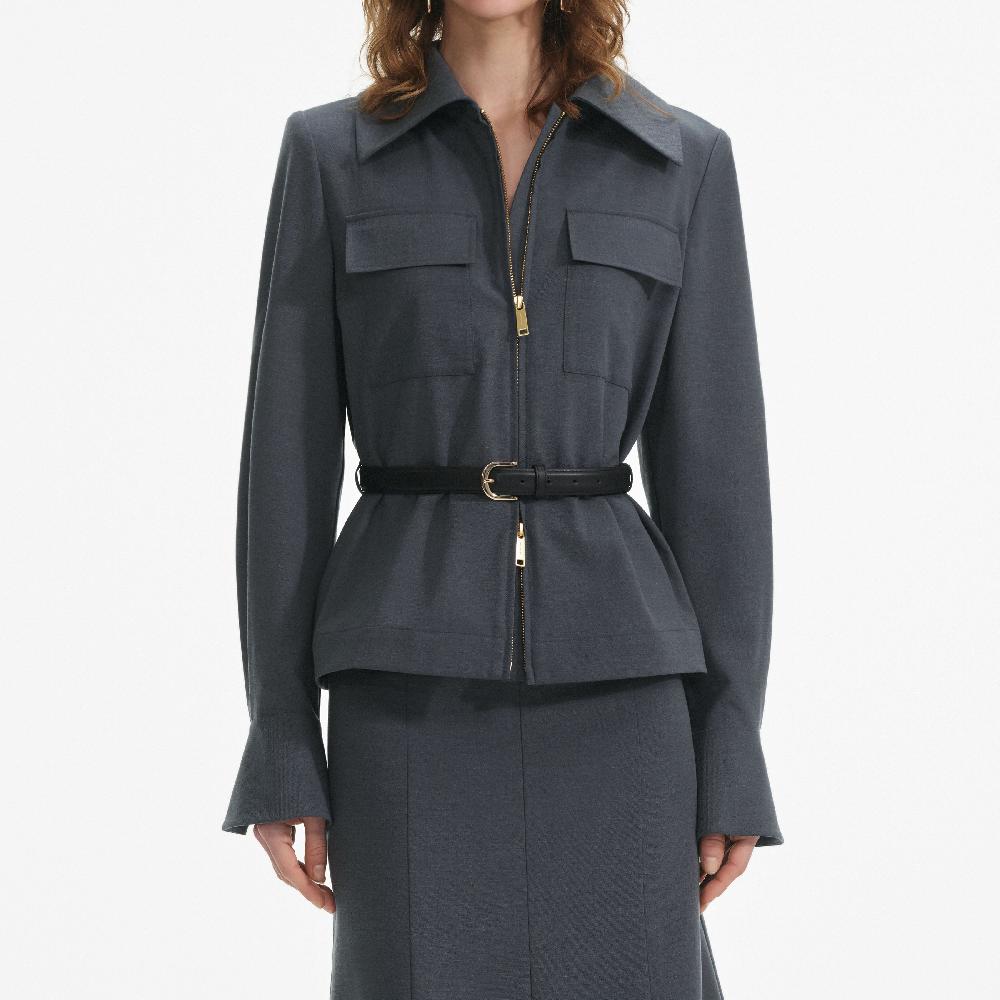 Self Portrait Grey Twill Midi Dress CLOTHING