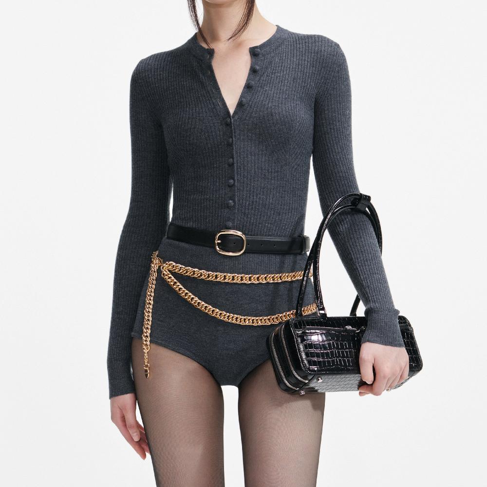 Self Portrait Grey Wool Knit Playsuit CLOTHING