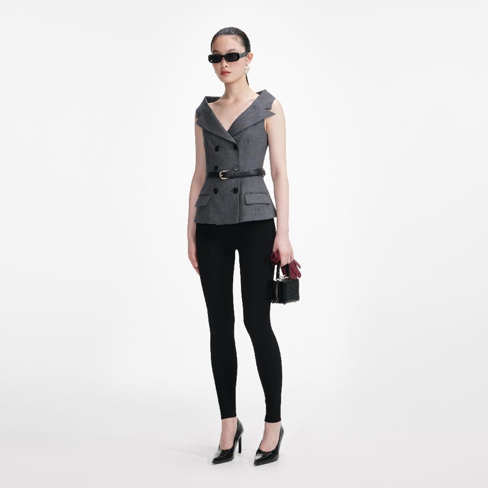 Self Portrait Grey Wool Tailored Top CLOTHING