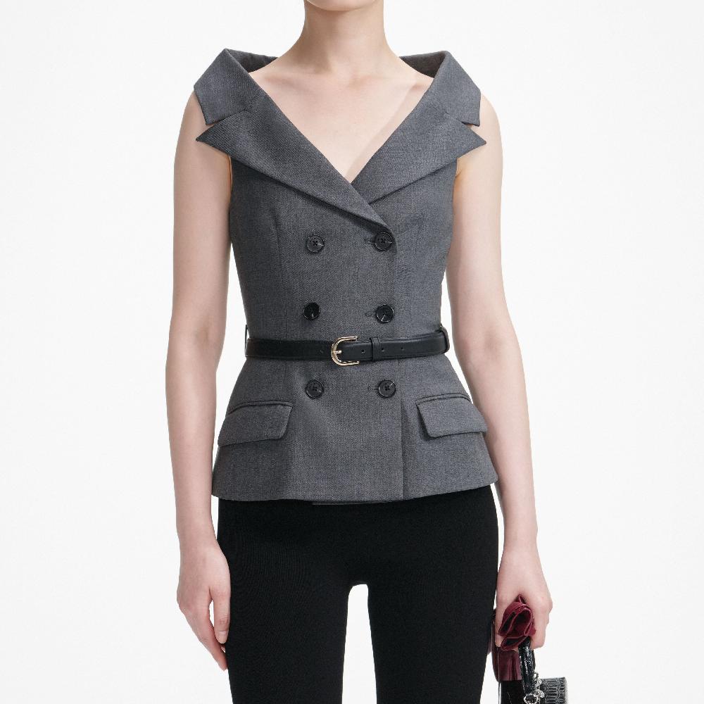 Self Portrait Grey Wool Tailored Top CLOTHING