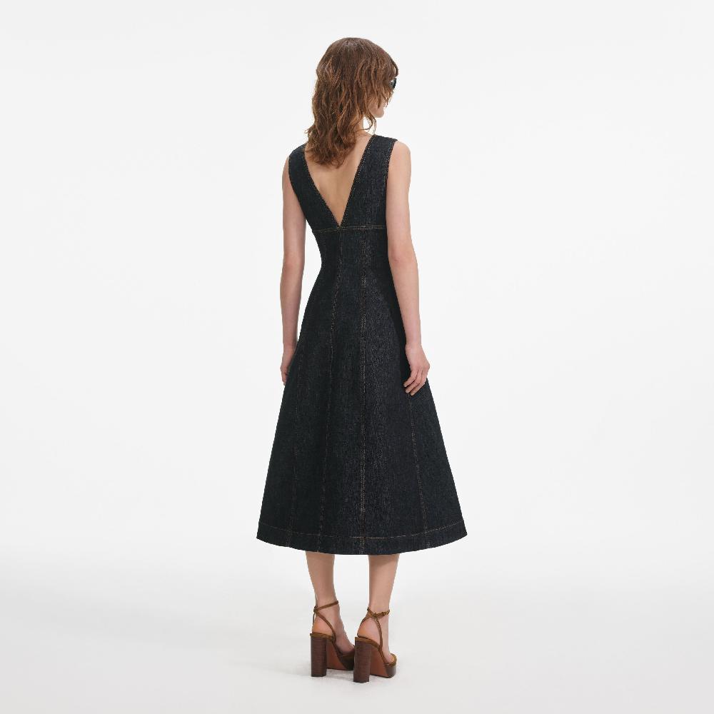 Self Portrait Indigo Denim Midi Dress CLOTHING