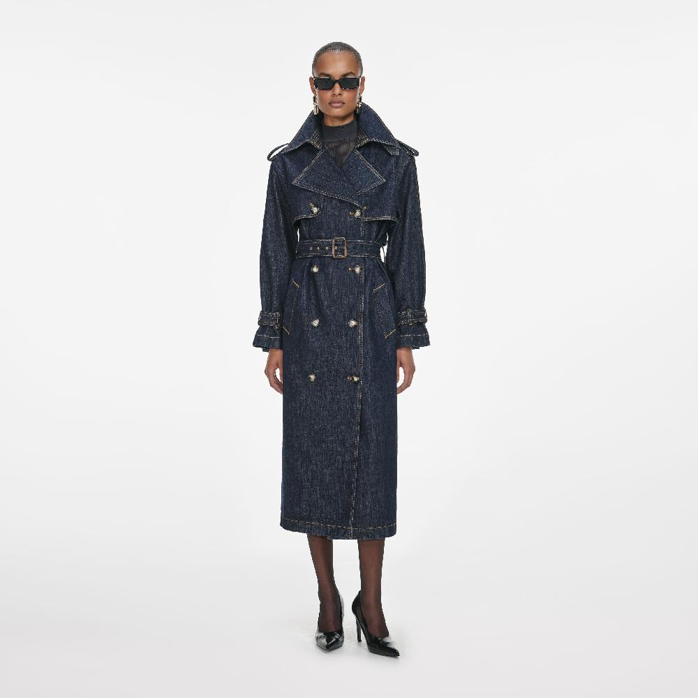 self portrait Indigo Denim Trench Coat CLOTHING