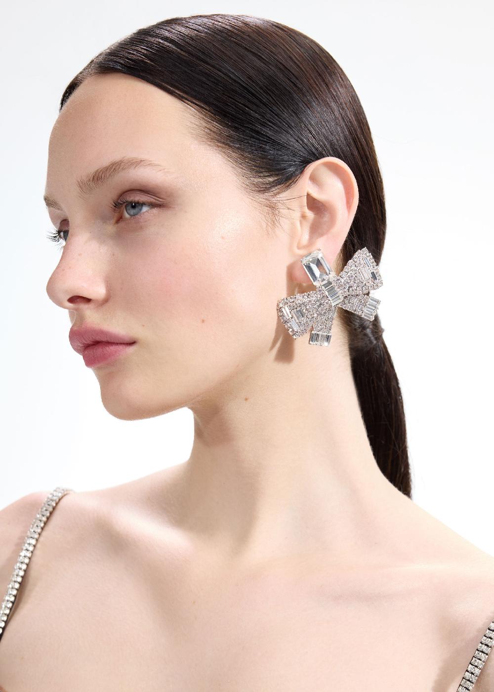Self Portrait Large Crystal Bow Earrings JEWELLERY