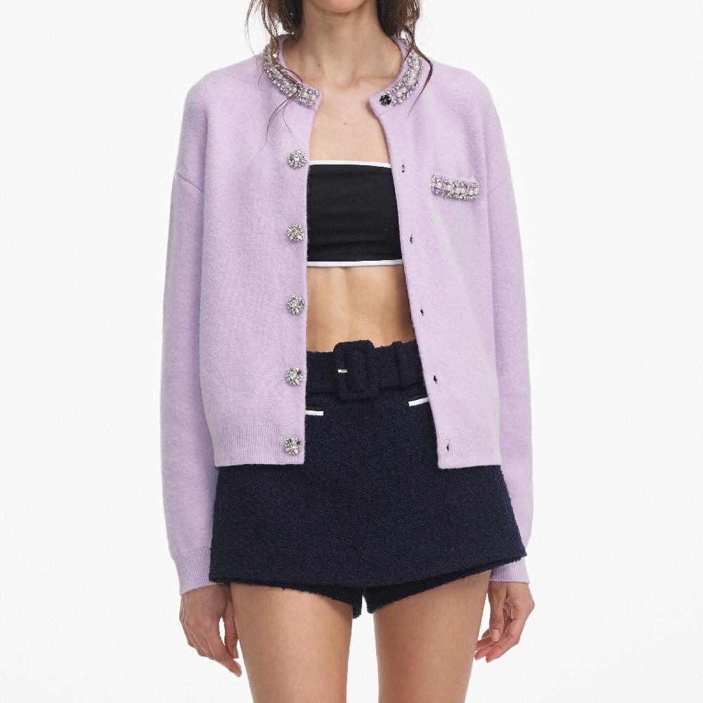 Self Portrait Lilac Crystal Trim Cardigan CLOTHING