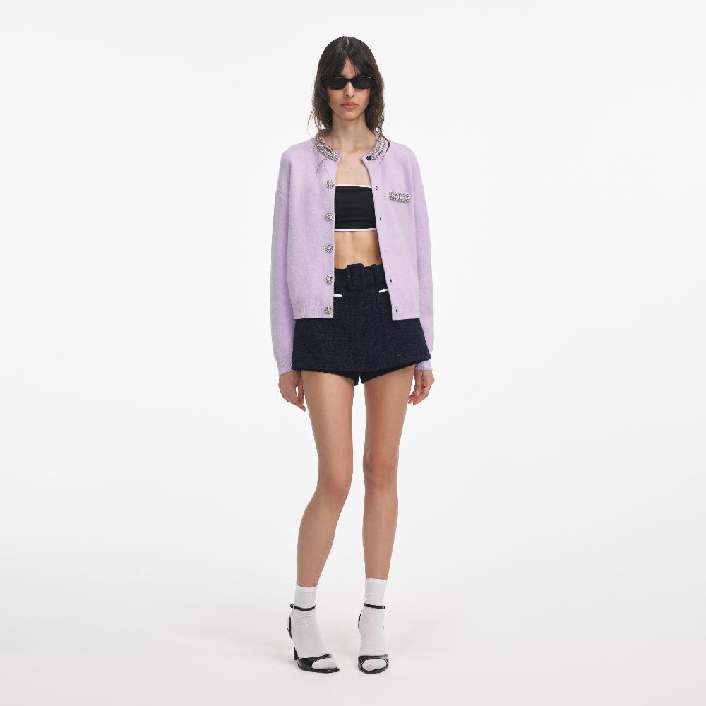 self portrait Lilac Crystal Trim Cardigan CLOTHING
