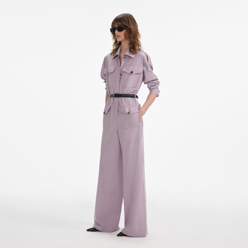 Self Portrait Lilac Twill Jumpsuit CLOTHING