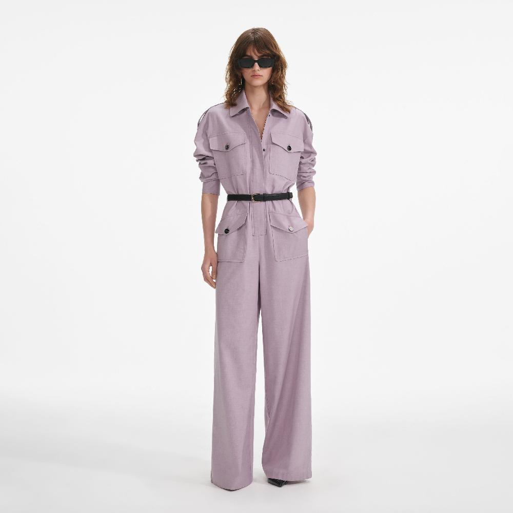 self portrait Lilac Twill Jumpsuit CLOTHING