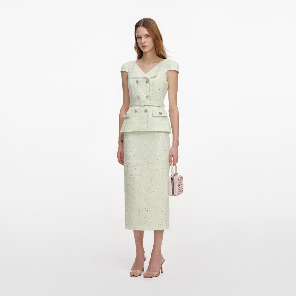 Self Portrait Lime Boucle Midi Dress CLOTHING