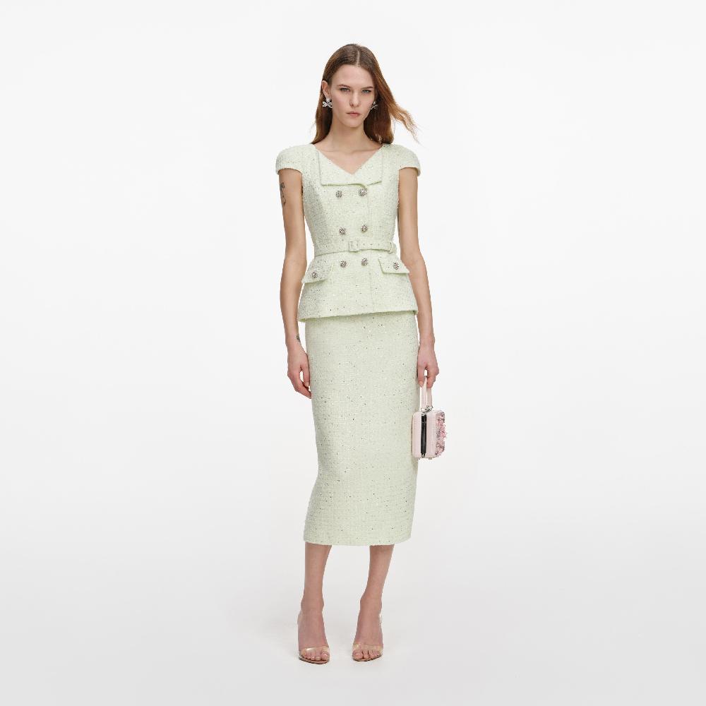 self portrait Lime Boucle Midi Dress CLOTHING
