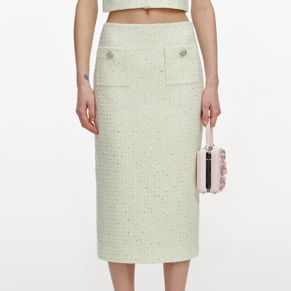 Self Portrait Lime Boucle Midi Skirt CLOTHING