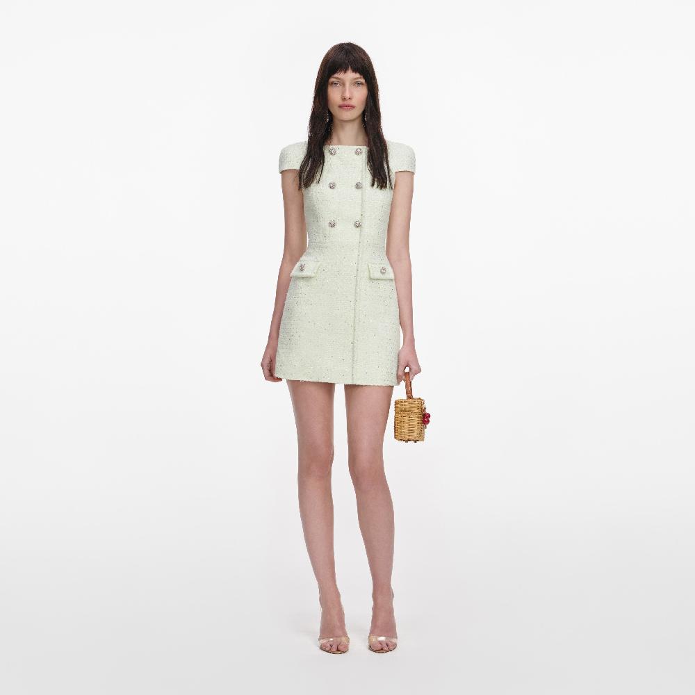 self portrait Lime Boucle Mini Dress CLOTHING