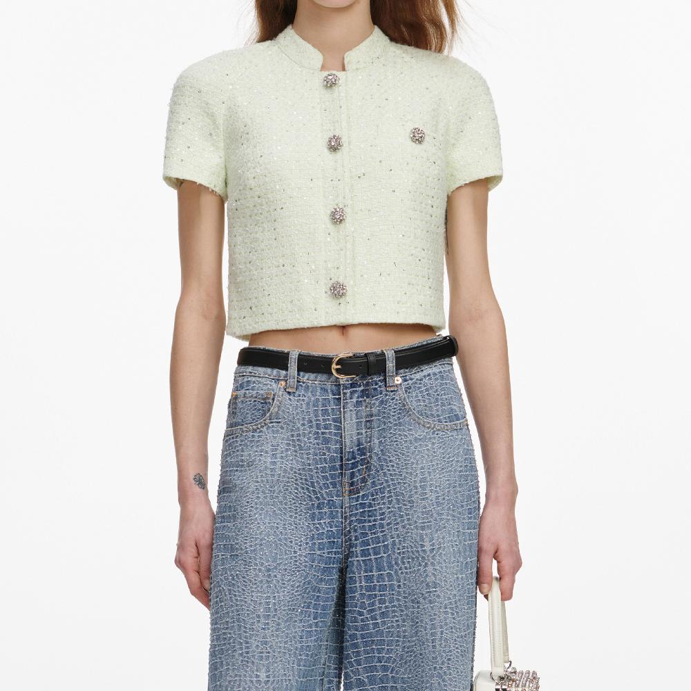 Self Portrait Lime Boucle Top CLOTHING