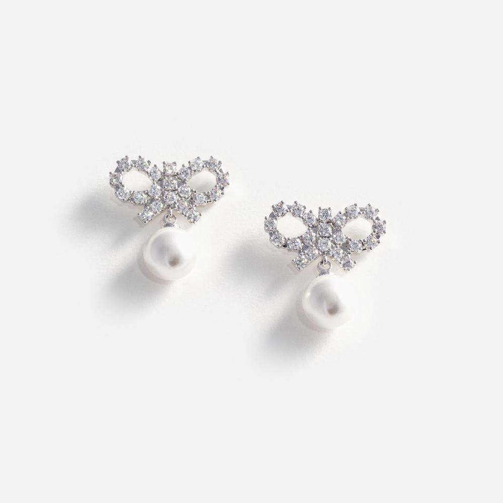 Self Portrait Micro Bow Pearl Earrings JEWELLERY