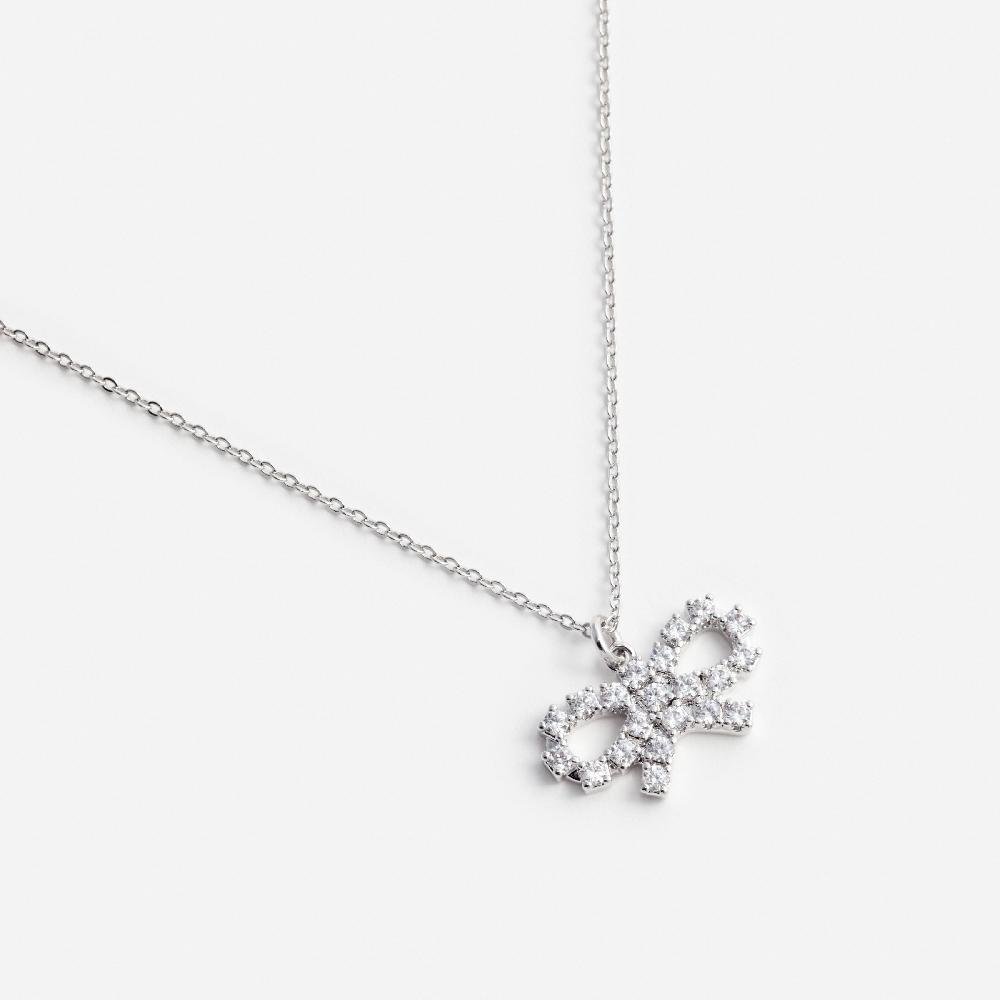 Self Portrait Micro Crystal Bow Necklace JEWELLERY