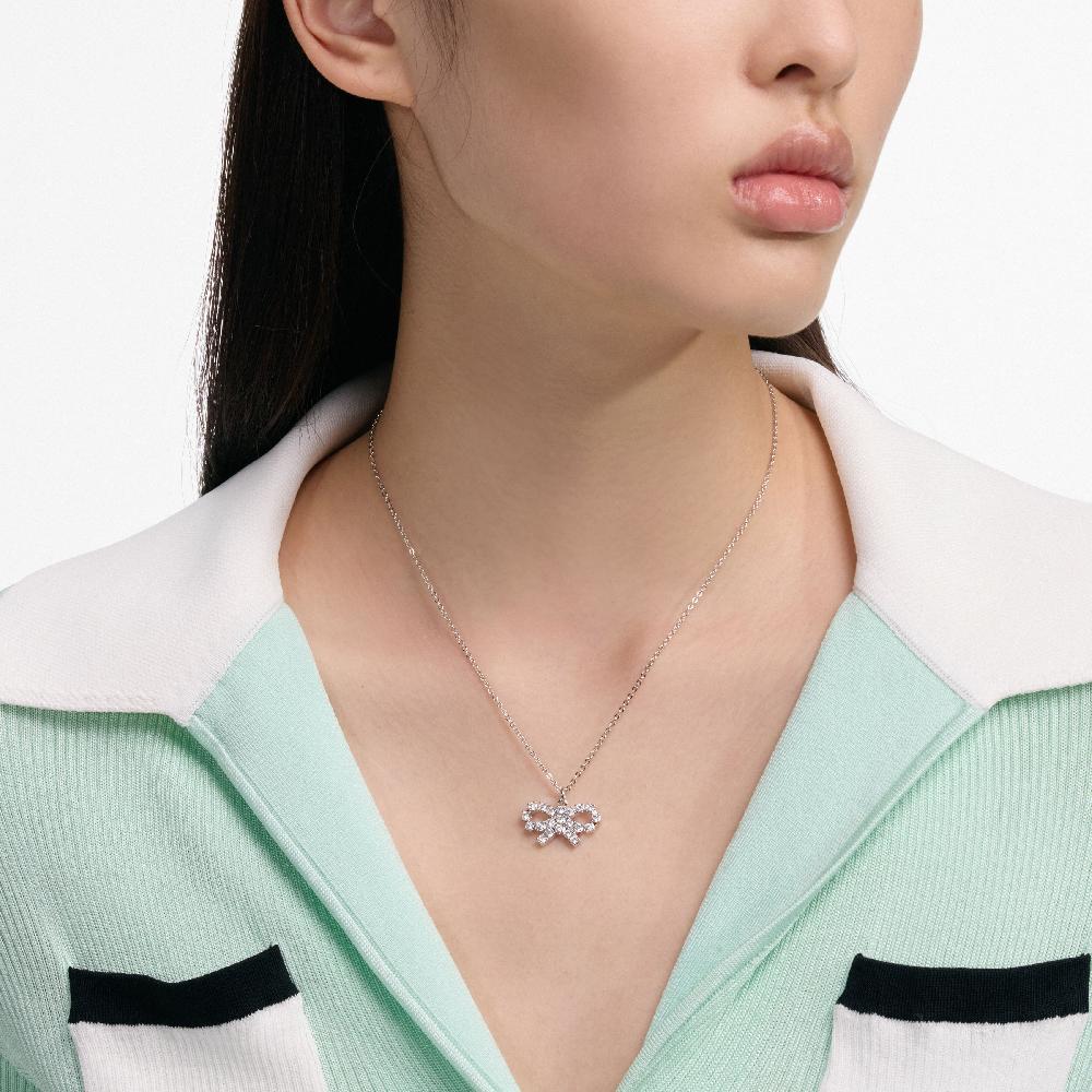 Self Portrait Micro Crystal Bow Necklace JEWELLERY