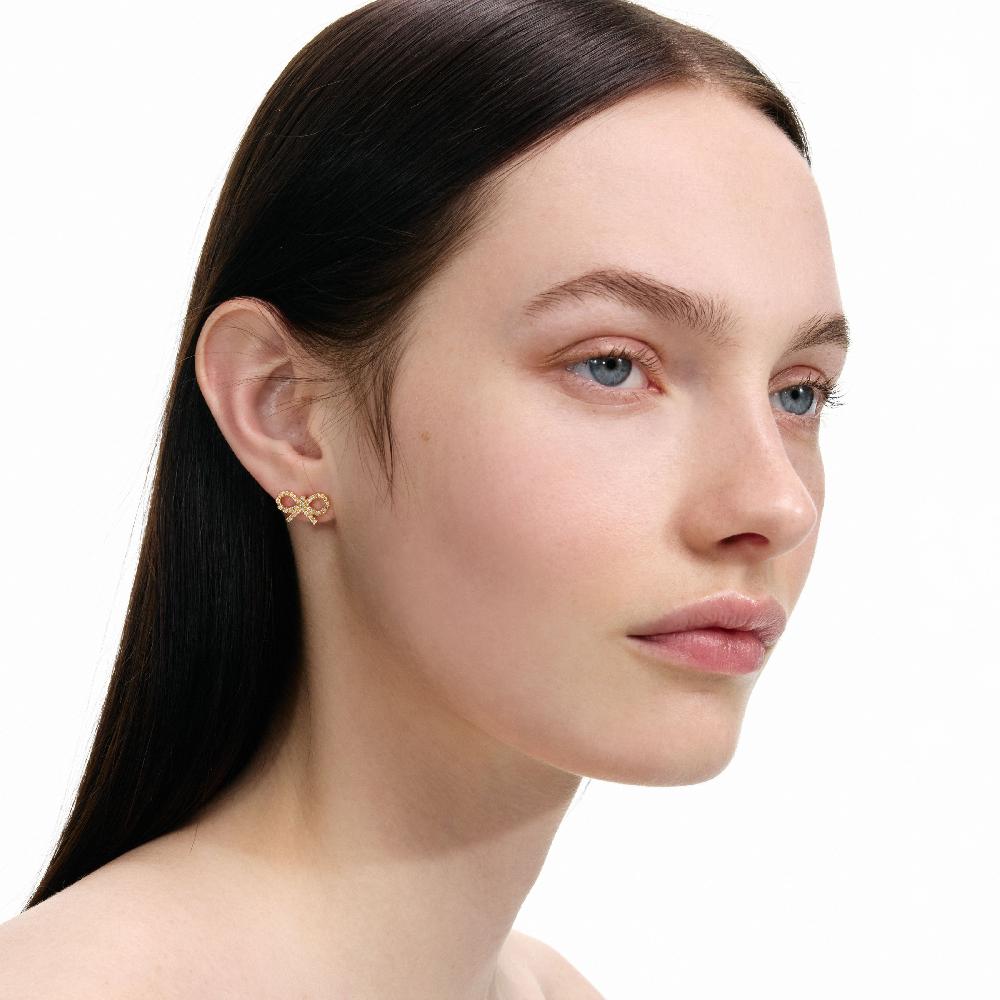 Self Portrait Micro Gold Bow Earrings JEWELLERY