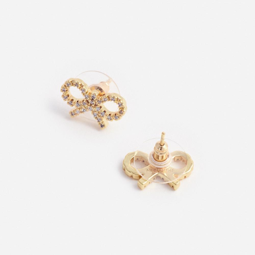 Self Portrait Micro Gold Bow Earrings JEWELLERY