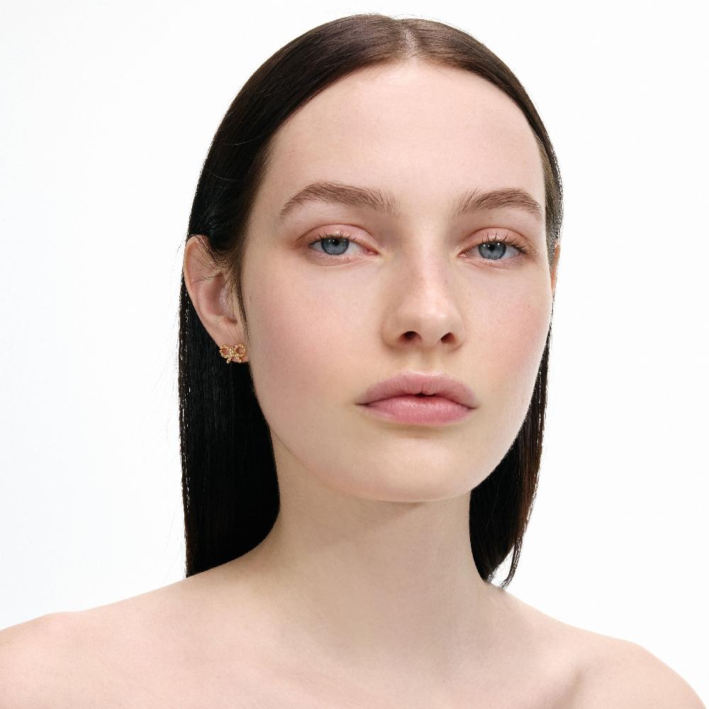 Self Portrait Micro Gold Bow Earrings JEWELLERY