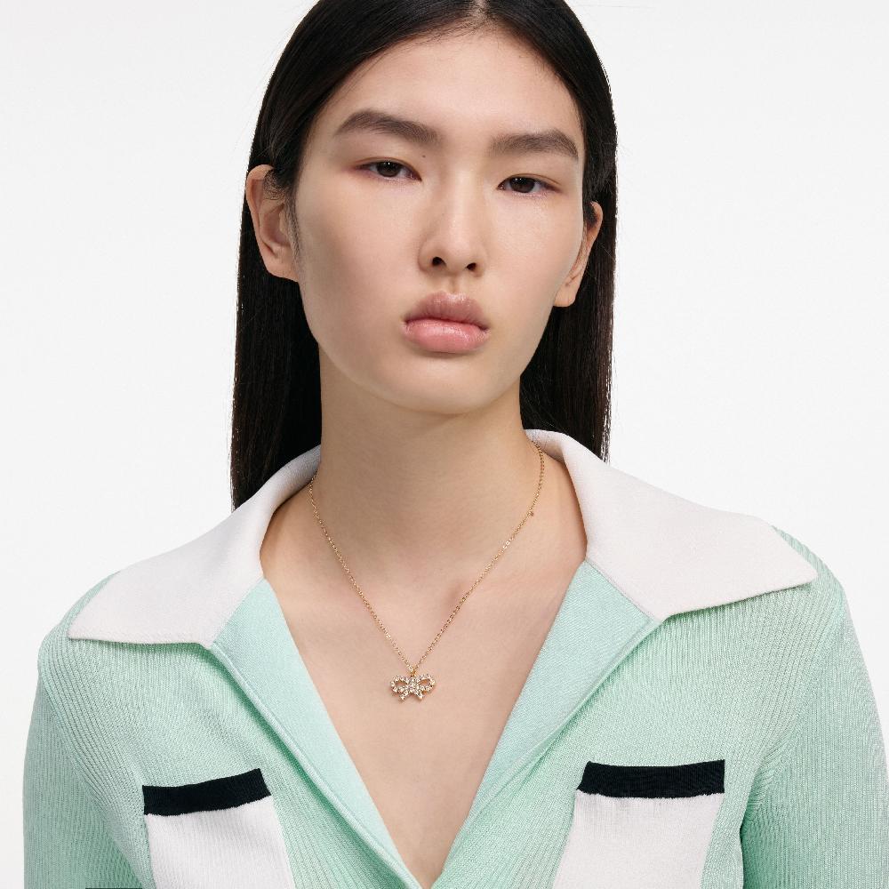 Self Portrait Micro Gold Bow Necklace JEWELLERY