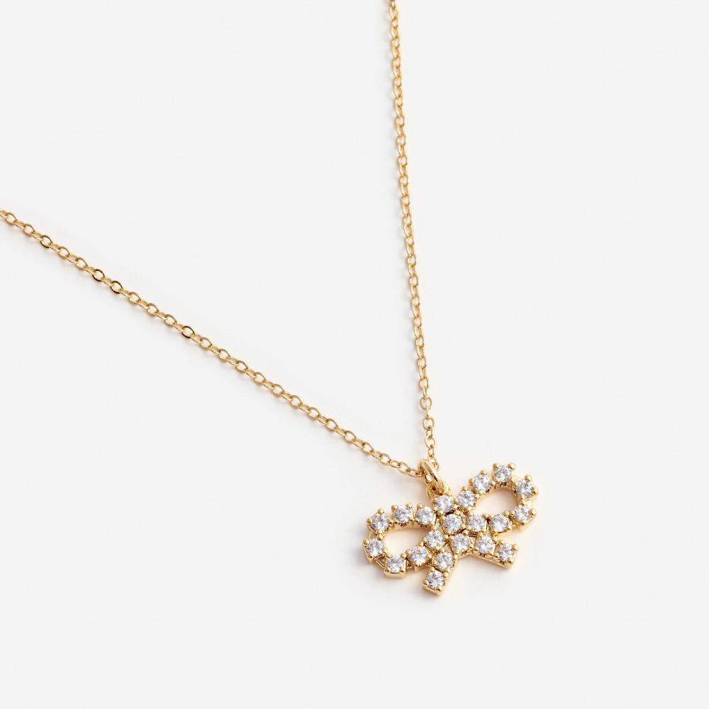 Self Portrait Micro Gold Bow Necklace JEWELLERY