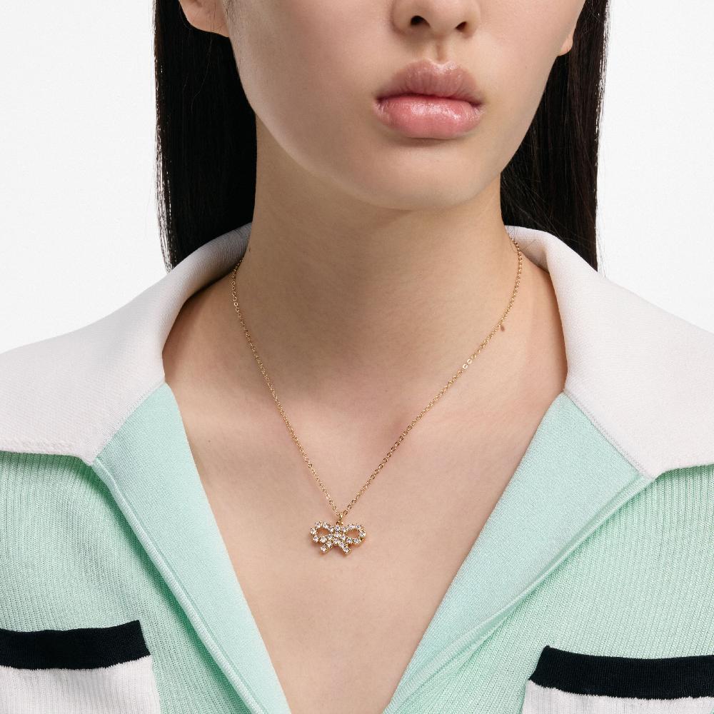 Self Portrait Micro Gold Bow Necklace JEWELLERY
