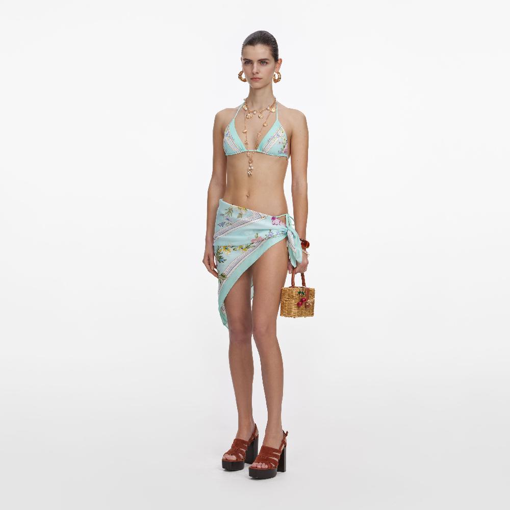 Self Portrait Mint Floral Bikini Top CLOTHING