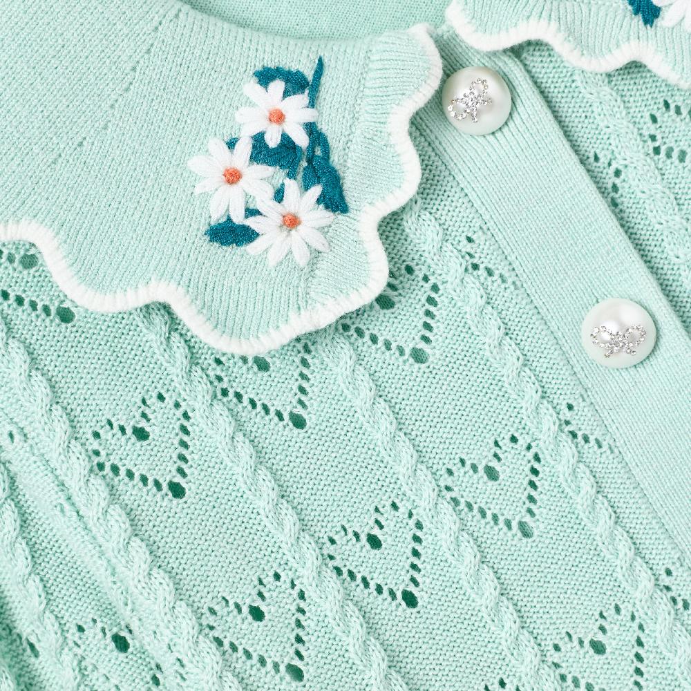 Self Portrait Mint Heart Knit Cardigan KIDS