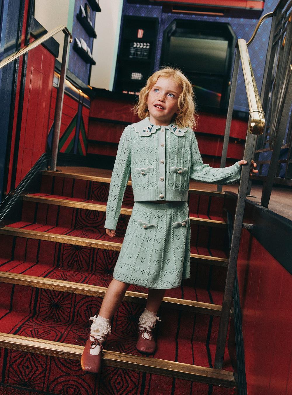 Self Portrait Mint Heart Knit Cardigan KIDS