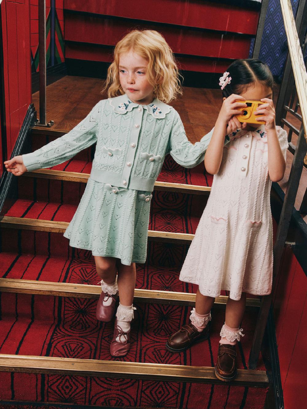 Self Portrait Mint Heart Knit Skirt KIDS