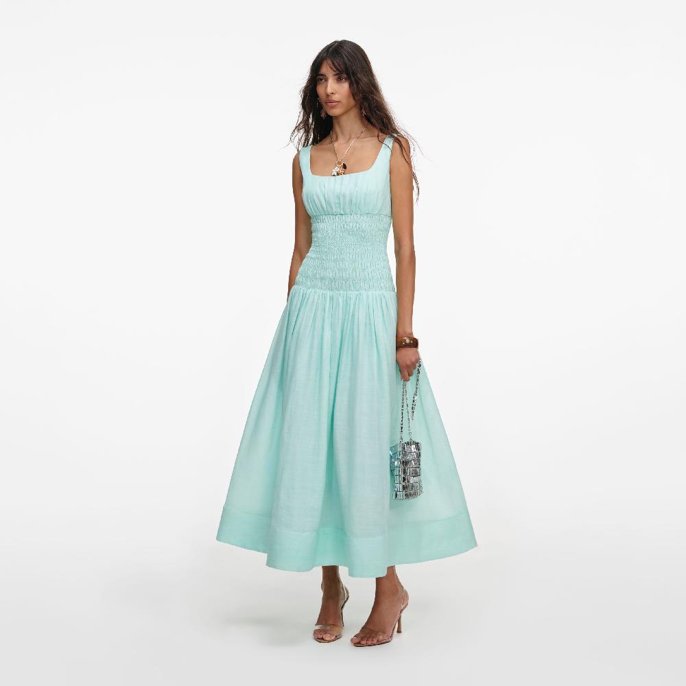 Self Portrait Mint Ramie Midi Dress CLOTHING