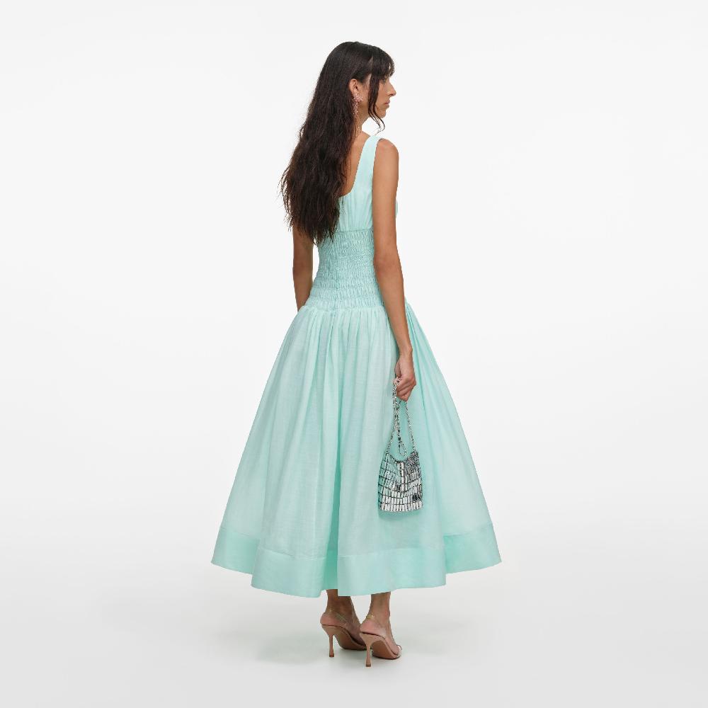 Self Portrait Mint Ramie Midi Dress CLOTHING