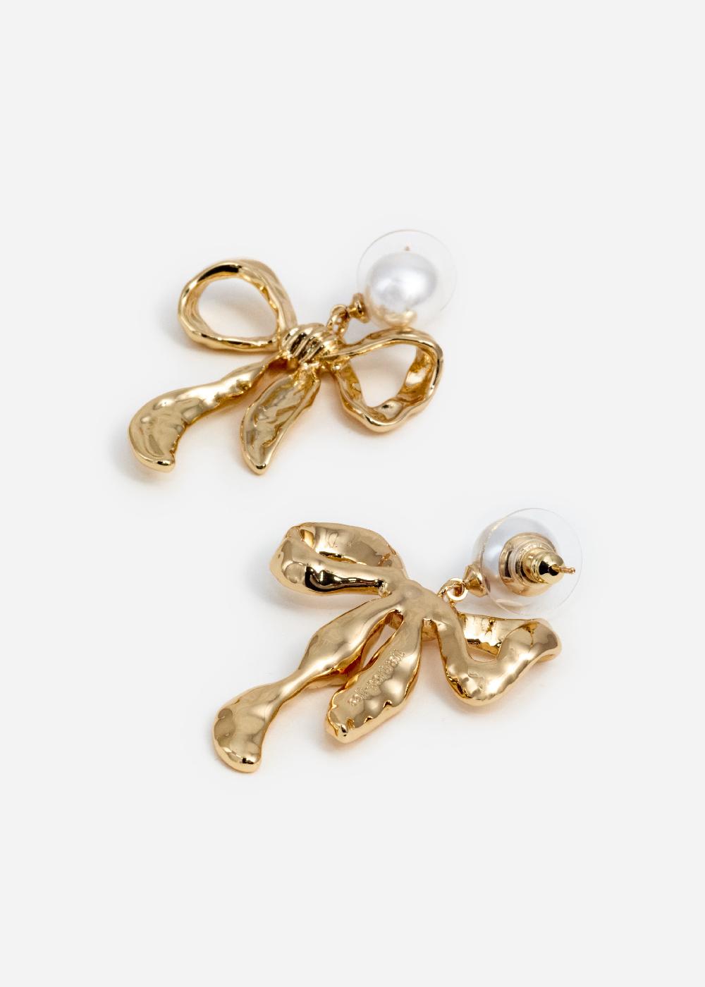 Self Portrait Mottled Gold Bow Earrings JEWELLERY