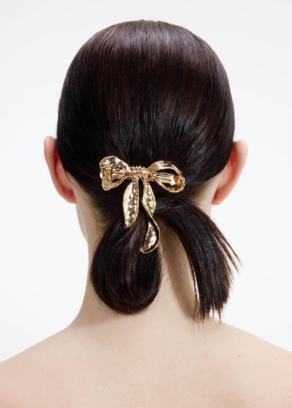 Self Portrait Mottled Gold Bow Hairclip JEWELLERY