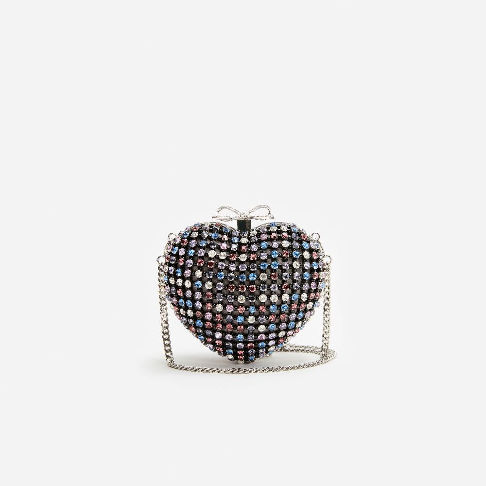 Self Portrait Multi Crystal Heart Clutch BAGS