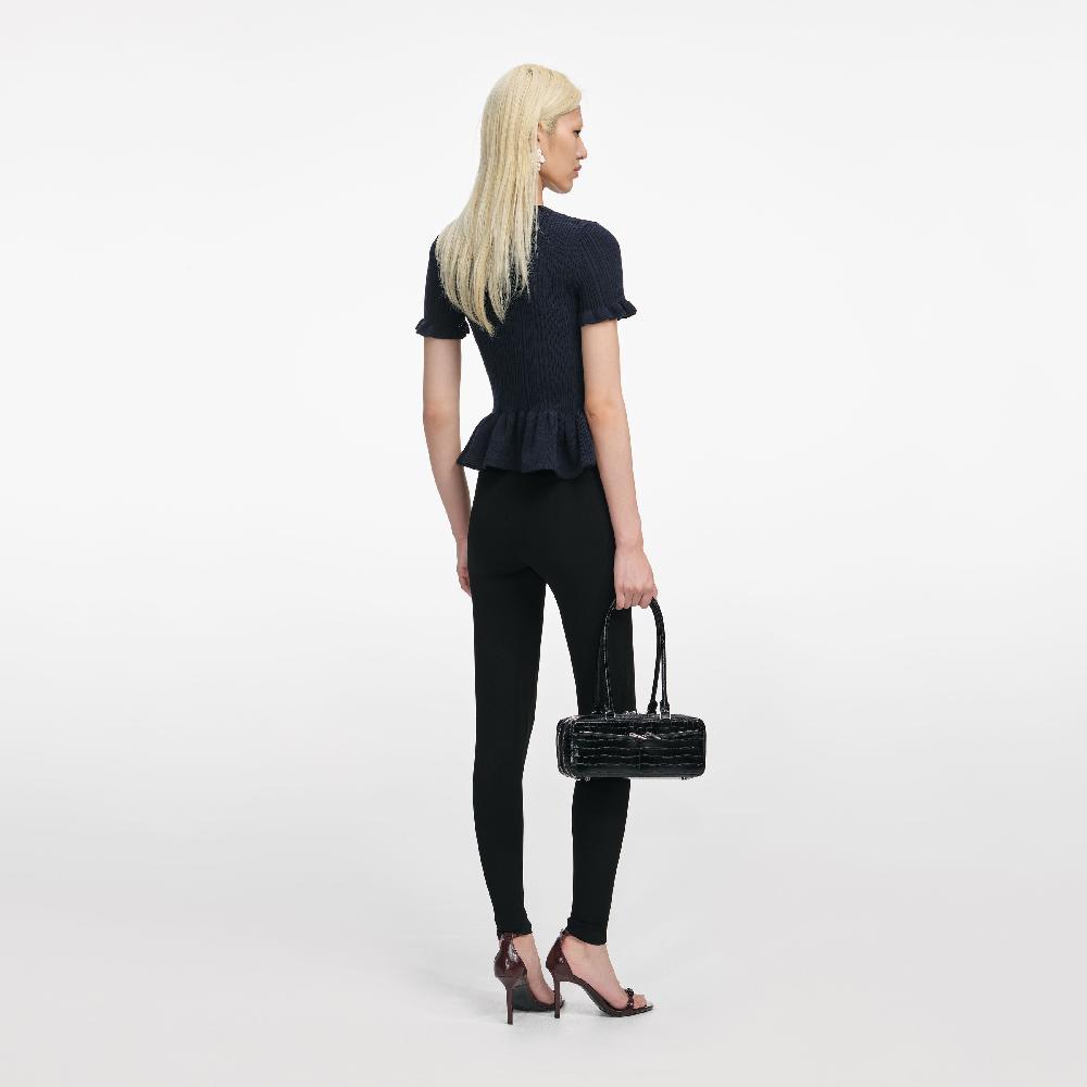 Self Portrait Navy Asymmetric Knit Top CLOTHING