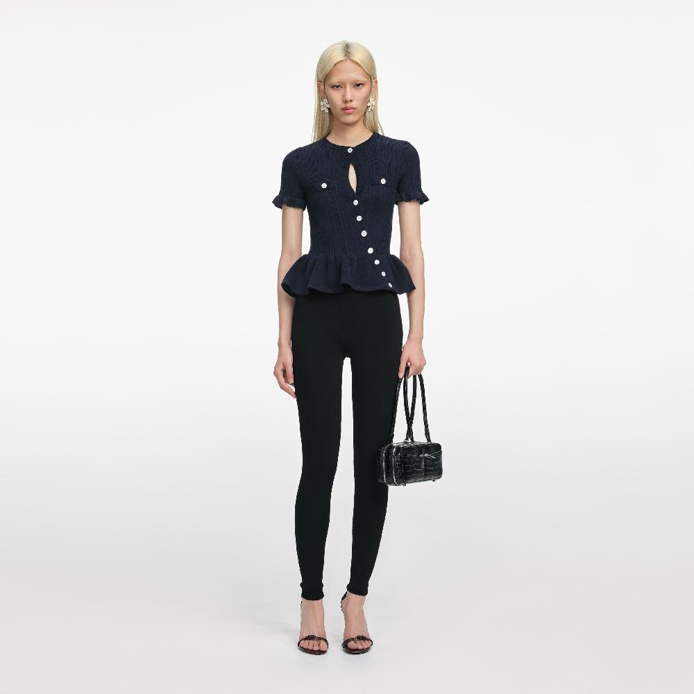 self portrait Navy Asymmetric Knit Top CLOTHING
