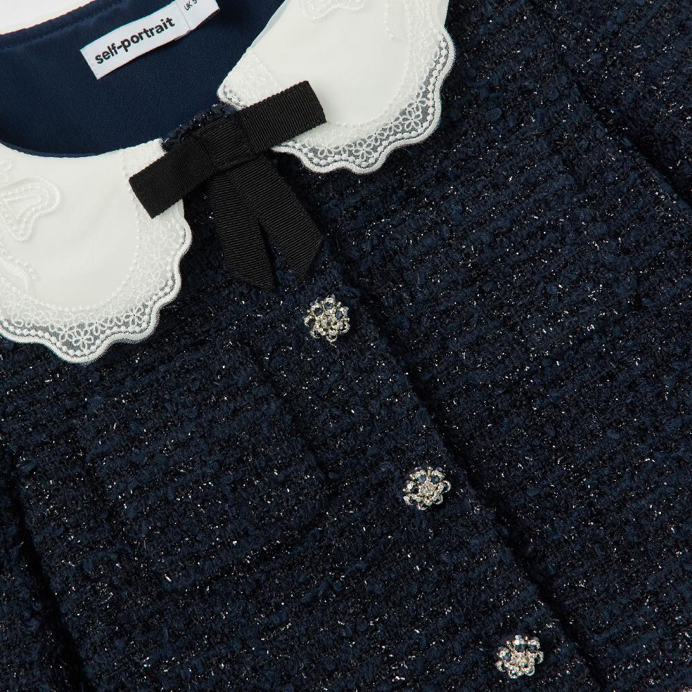Self Portrait Navy Boucle Collared Jacket KIDS
