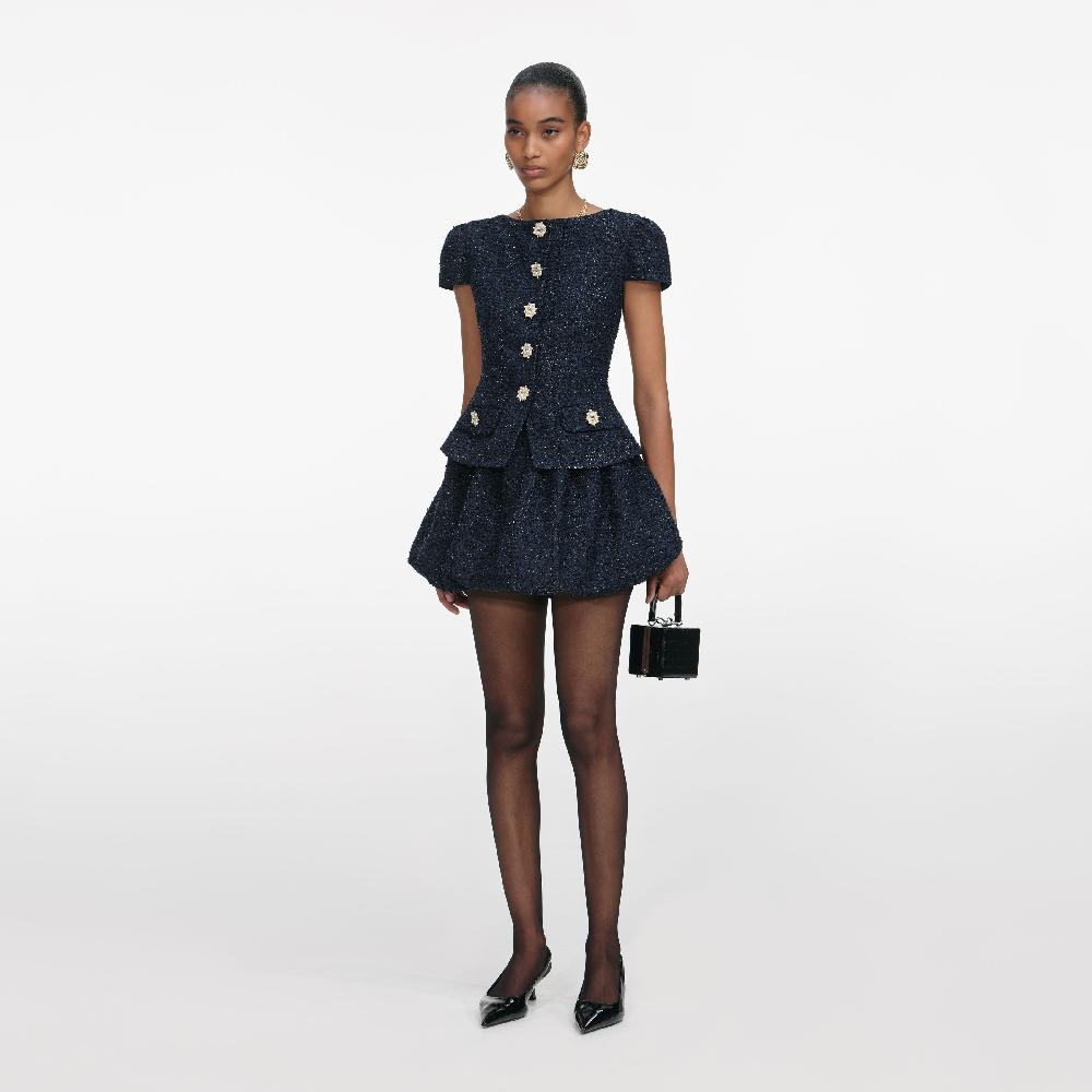 Self Portrait Navy Boucle Mini Dress CLOTHING