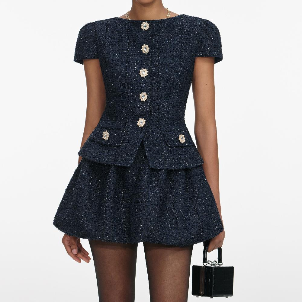 Self Portrait Navy Boucle Mini Dress CLOTHING